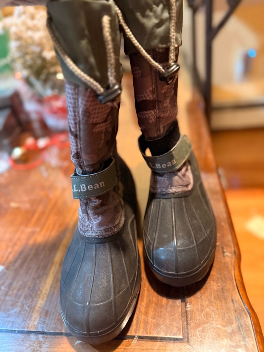 L.L.Bean Black Rubber and Olive Green Canvas Duck Boots